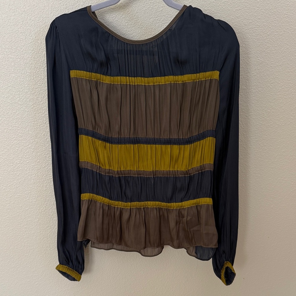 Current Air Navy and Brown Blouse with Yellow Accents